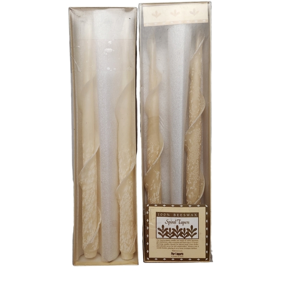 Vintage Pier One Cream Spiral Long Tapers Candles 100% Beeswax Set of 4